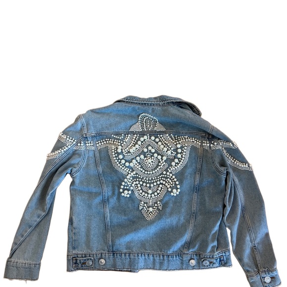 Sandro Blue Denim Jacket with Pearl Accents - Picture 6 of 8